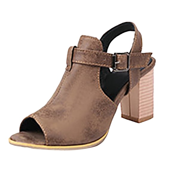 Ketyyh-chn99 Sandals for Women Wedge Heels for Ladies Women's High Heel Sandal Strappy Open Toe Ankle Strap Dress Shoes for Women Brown,8.5