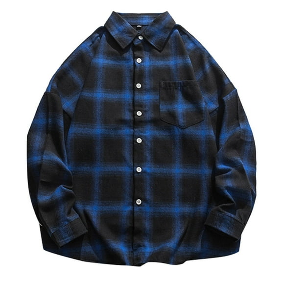 Ketyyh-chn99 Shirts for Men Plaid Flannel Shirt Casual Button Down Shirt Blue,3XL