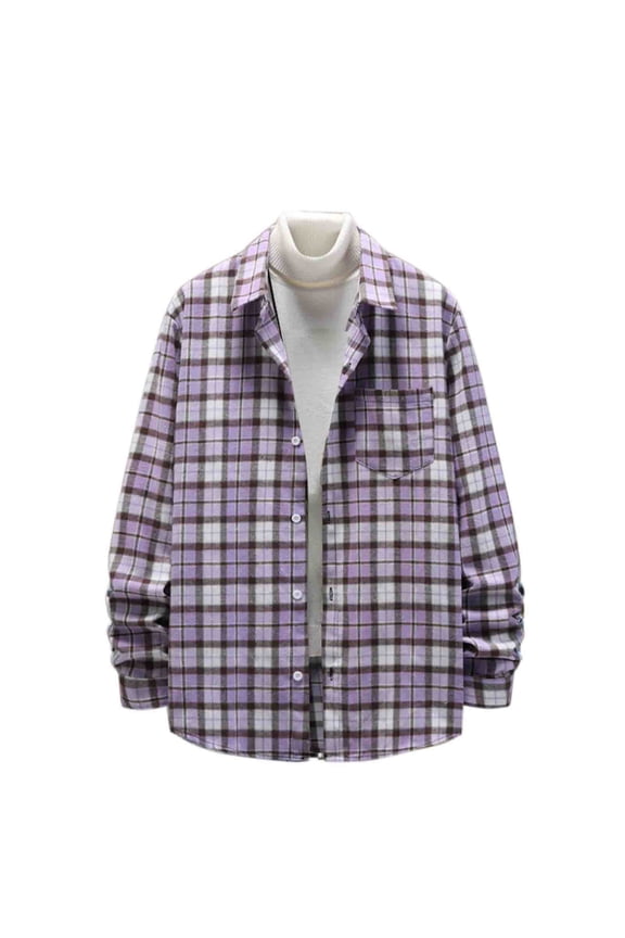 Shirts for Men Plus Size Men Casual Long Sleeve Shirt Top Purple,S