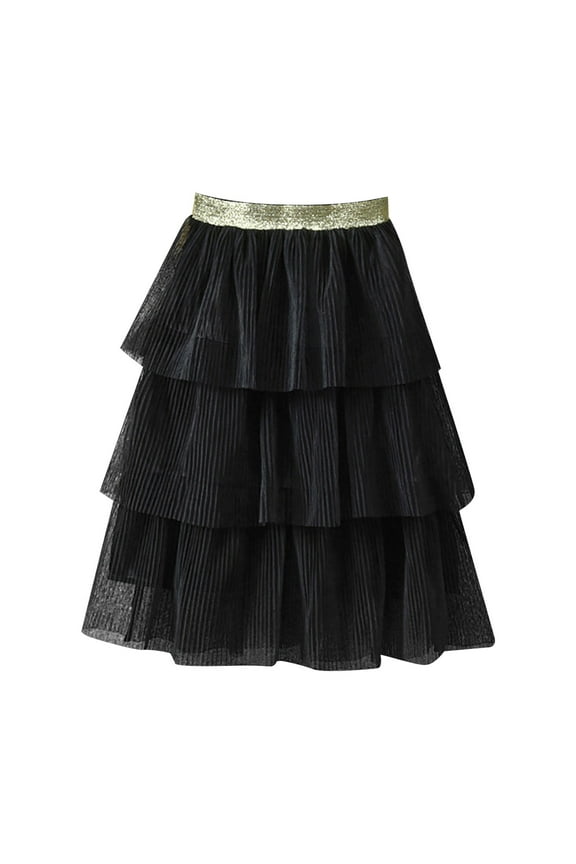 Short Skirt Little Girls Classic Chiffon Ballet Dance Skirt Basic Pull-On Wrap Mini Skirt Black,100