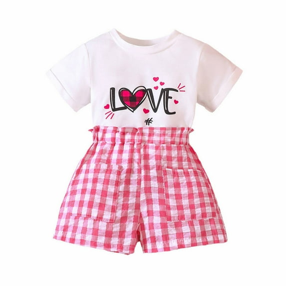 Ketyyh-chn99 Summer Outfits for Girls Suitable Letter Print T Shirt Shorts 2pcs Clothes White,100