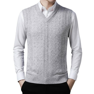Ketyyh-chn99 Sweater for Men Sleeveless Pullover Vest Mens V-Neck Button Down Knitted Cardigan Vest Grey,L