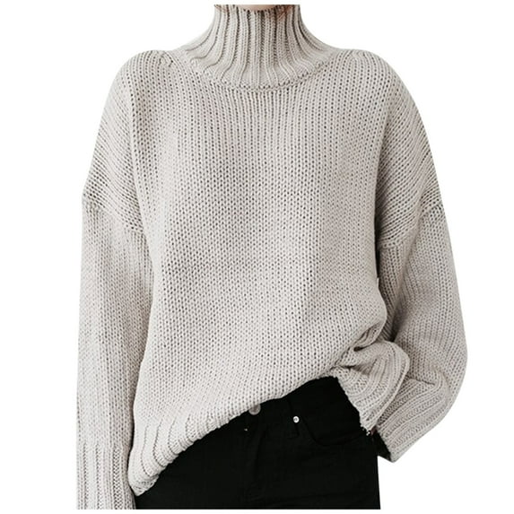 Ketyyh-chn99 Sweaters Women 2023 Long Sleeve Rib Turtleneck Top Pullover Sweater White,XL