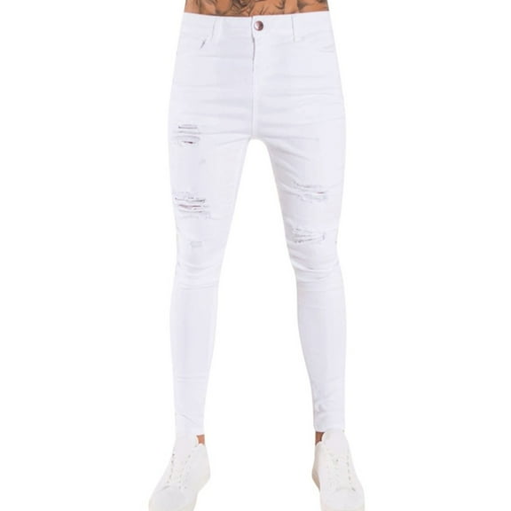 Ketyyh-chn99 Sweatpants for Men Relaxed Fit Fashion Skinny Fit Stretch Denim Jeans White,XL