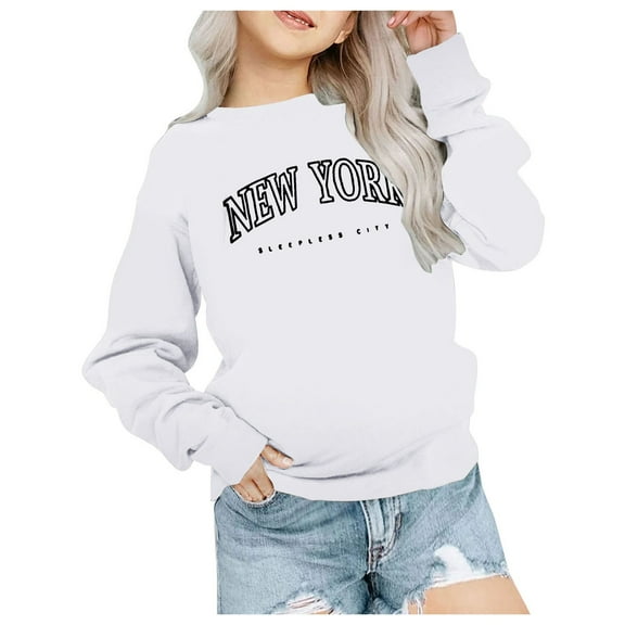 Ketyyh-chn99 Sweatshirts for Girls Crop Sweatshirt for Little & Big Girls Top Clothes Girls Sweatshirt Back to School Outfit Third Grade Oversized Pullover Graphic Tee Tops Size for 8-9 Years,White
