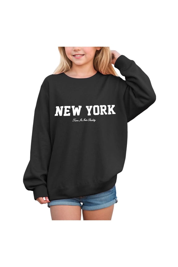 Sweatshirts for Girls Toddler Girl Sweatshirt Clothes Outfit Girls Sweater Long Sleeve Kids 2025 Trendy Oversize Crew-Neck Cute Clothes Tops Size for 2Y,Black