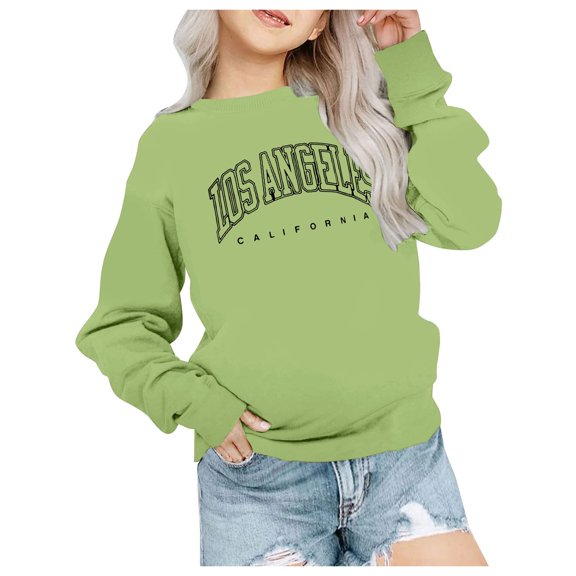 Ketyyh-chn99 Sweatshirts for Teen Girlss Casual Long Sleeve Sweatshirt Girls Cute Graphic Crewneck Sweatshirt Long Sleeve Drop Shoulder Pullover Tops Size for 10-11 Years,Green