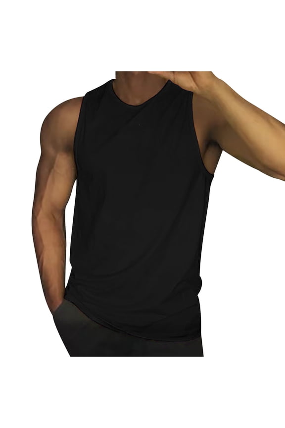 Tank Tops Men Undershirt Men's Regular-Fit Tank Top Men's Cotton Sleeveless T Shirts Breathable Clothes Black,XL