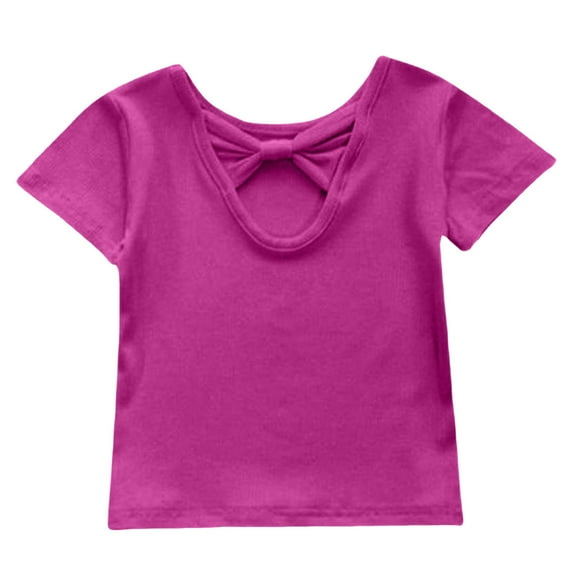 Ketyyh-chn99 Teen Clothes Girls Trendy Girls T Shirt Cotton Summer Short Sleeve Shirt Cute Casual Fashion Round Neck Solid Color T Shirt Size for 3-4 Years,Purple