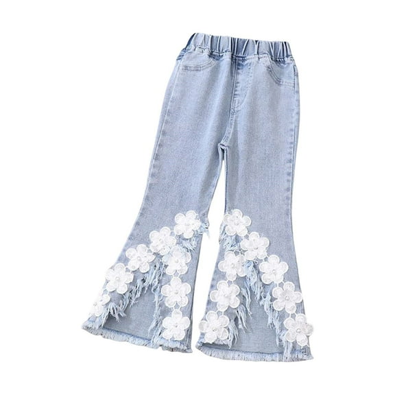 Ketyyh-chn99 Teen Girl Jeans Girl Pants Denim Wasit Wide Leg Baggy Pants Kids Clothes Blue,4-5 Years