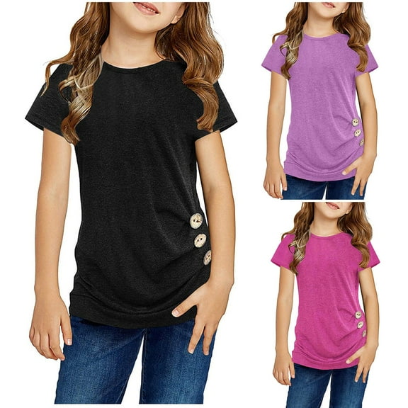 Ketyyh-chn99 Teen Girls Tshirt Girls Casual Short/Long Sleeve T Shirts Kids Loose Soft Striped Color Block Tunic Tops Tees Blouses for 8-9 Years,Black