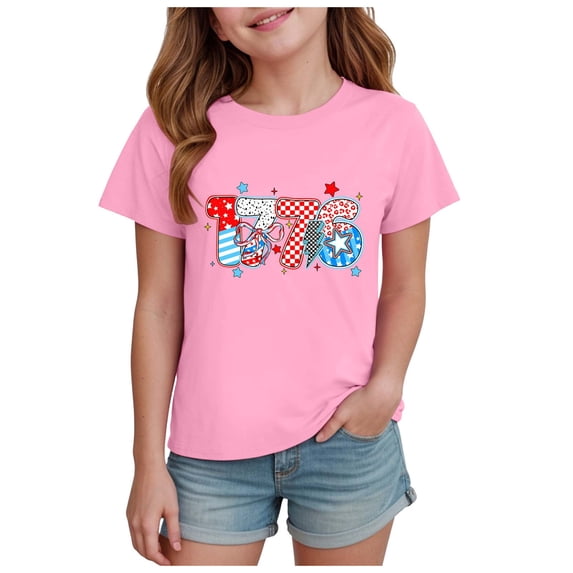 Ketyyh-chn99 Toddler American Flag Shirt Girls Summer Comfortable Breathable Independent Day Top Size for 5-6 Years,Pink