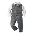 thumbnail image 1 of Ketyyh-chn99 Toddler Baby Boys 1st Christmas Outift Gentleman Striped Shirt with Bowtie + Long Suspender Pants Wedding Baptism Birthday Tuxedo Formal Overalls Clothes Size for 3-4 Years,Dark Gray, 1 of 4