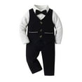 thumbnail image 1 of Ketyyh-chn99 Toddler Baby Boys 1st Outift Gentleman Striped Shirt with Bowtie + Long Suspender Pants Wedding Baptism Birthday Tuxedo Formal Overalls Clothes Size for 12-18 Months,Black, 1 of 4