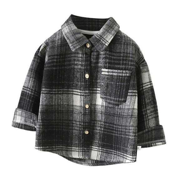 Ketyyh-chn99 Toddler Baby Boys and Girls Plaid Shirts Jacket Boys' Long Sleeve Dress Shirts Classic Collared Button-Down Tshirt Solid Cotton Top Size for 9-10 Years,Black