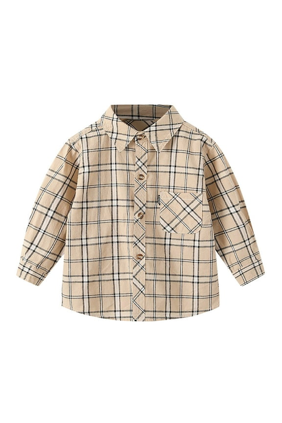 Toddler Baby Boys and Girls Plaid Shirts Jacket Boys Short Sleeve Dress Shirts Kids Summer School Uniform Button Down Shirt Size for 4-5 Years,Khaki