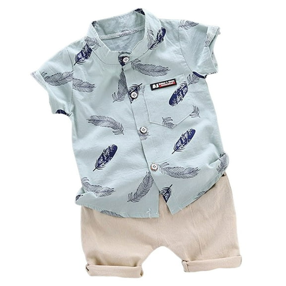 Ketyyh-chn99 Toddler Baby Boys Summer Print Shirt Outfits Clothes Short Sleeve Button Down Tops   Shorts Set for 18-24 Months,Green