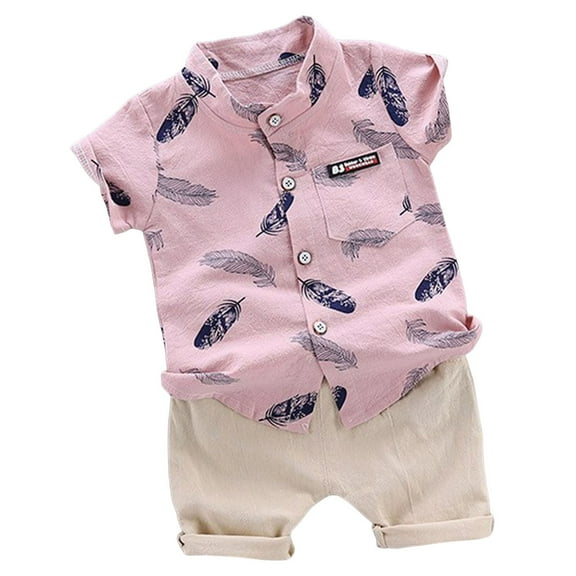 Ketyyh-chn99 Toddler Baby Boy Clothes Shorts Set Shirt Short Sleeve Button Down Top Solid Shorts Summer Outfit for 18-24 Months,Red