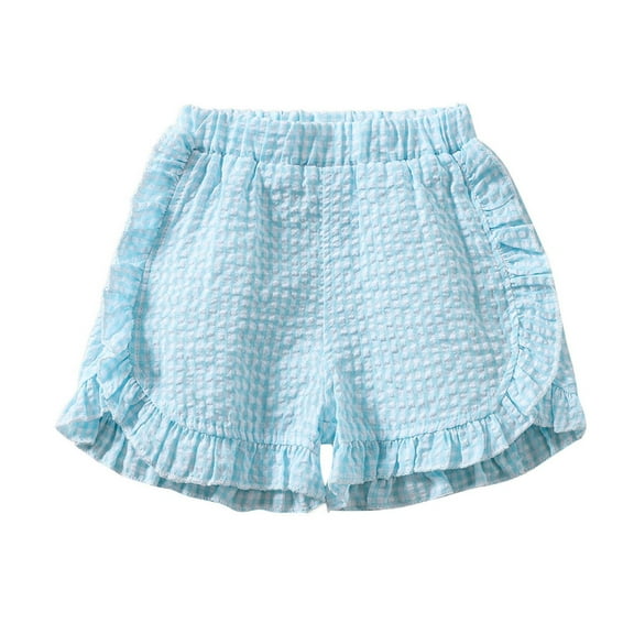 Ketyyh-chn99 Toddler Baby Girl Ruffle Shorts 2025 Toddler Baby Girl Ruffle Shorts Gingham Plaid/Solid Waist Shorts Pants Bottoms Casual Summer Outfit for 2-3 Years,Sky Blue