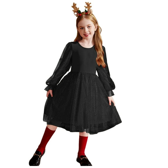 Ketyyh-chn99 Toddler Baby Girl Christmas Dress for Girls Long Sleeve Dress Girls Velvet Dress Girls Tutu Winter Party Dress for 1-2 Years,Black
