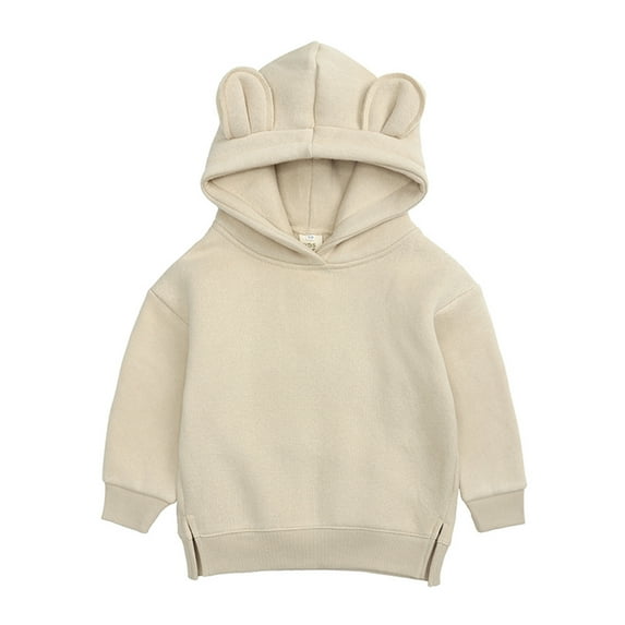 Ketyyh-chn99 Toddler Boy Clothes Girl Sweatshirts Solid Color Cute Hooded Sweatshirt Boy Hoodies Sweatshirt for Kids Beige,6-9 Months