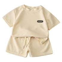 Ketyyh-chn99 Toddler Boy Summer Clothes 2025 Boys' Activewear Short Set Short Sleeve T-Shirt and Gym Shorts Set for5-6 Years,Beige