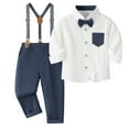 thumbnail image 1 of Ketyyh-chn99 Toddler Boy Wedding Outfit Baby Boy Clothes Newborn Infant Gentleman Outfit Shirt+Bowtie+Suspender Pant Baby boy Suit Clothing Set Size for 9-12 Months,Blue, 1 of 7
