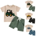 thumbnail image 1 of Ketyyh-chn99 Toddler Boys Casual Play Outfit 2025 Toddler Boy Summer Clothes Animal Embroidery Smocked Short Sleeve T-Shirt + Casual Shorts Size for 2-3 Years,Green, 1 of 8