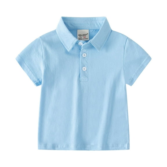 Ketyyh-chn99 Toddler Boys Fashion Polo Baby Boys Summer Kids Cotton Crew Neck T-Shirt School Uniform Polo Shirt Light Blue,12-18 Months