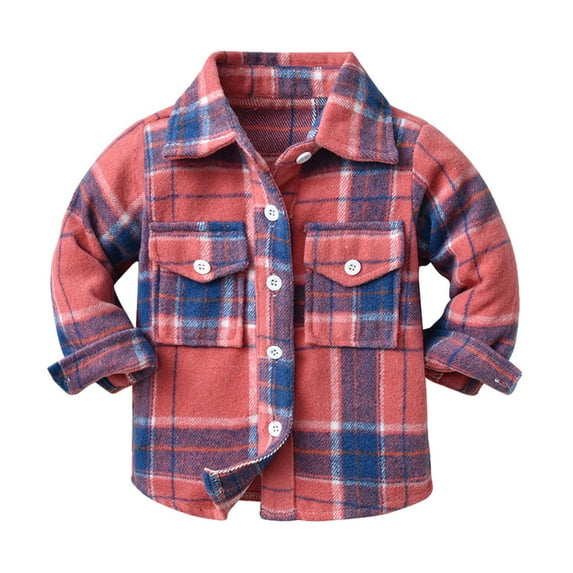 Ketyyh-chn99 Toddler Boys' Girls' Flannel Plaid Shirt Button Down Long Sleeve Jacket Lapel Coat Tops Casual Outwear Red,140
