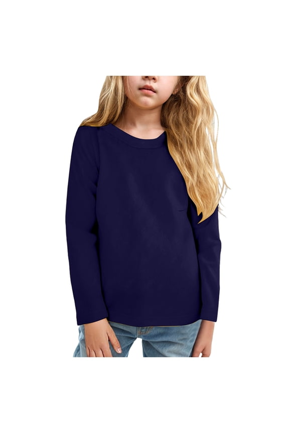 Toddler Boys' Long Sleeve Shirts Boys Long Sleeve Crew Neck T-Shirt Soft Cotton Size for 5-6 Years,Navy