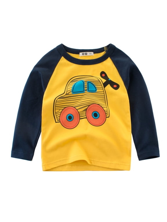 Baby Clothes Boy Toddler Boys Long-Sleeve T-Shirts Vehicle Raglan Crewneck Cotton Cartoon Christmas Active Tops Tees for 2-3 Years,Navy