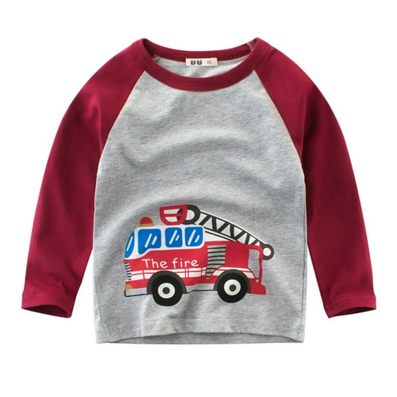 Ketyyh-chn99 Toddler Boys' Long Sleeve Tee Shirts Boys Raglan Excavator Baby Kids Cotton Tees Graphic Tops for 2-3 Years,Wine