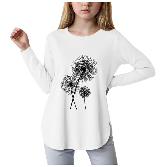 Ketyyh-chn99 Toddler Girl Long Sleeve Shirt Long Sleeve Shirts Kids Curve Hem Side Slit Soft Tunic Tops Girls Fashion T Shirts Size for 9-10 Years,White