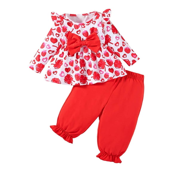Ketyyh-chn99 Toddler Girl Outfits Fashion Infant Outfit Toddler Baby Girl Boy Long Sleeve Sweatshirt Pants Waffle Knit Clothes Fall Winter Size for 18-24 Months,Red