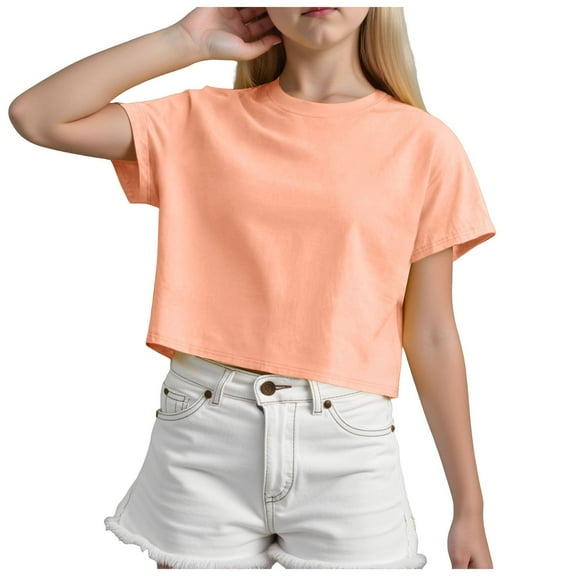 Ketyyh-chn99 Toddler Girl T Shirts Short Sleeve Crop Tops Kids Fashion Oversized Cute Crew Neck Cropped Athletic T Shirts Summer Basic Tees Size for 9-10 Years,Orange