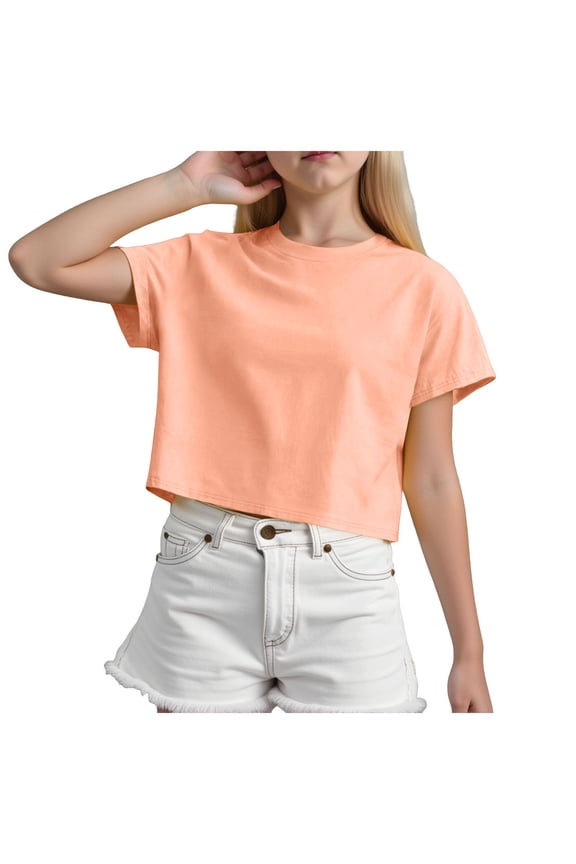 Toddler Girl T Shirts Short Sleeve Crop Tops Kids Fashion Oversized Cute Crew Neck Cropped Athletic T Shirts Summer Basic Tees Size for 9-10 Years,Orange
