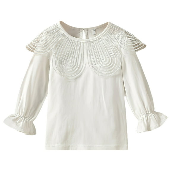 Ketyyh-chn99 Toddler Girl T Shirts Toddler Kids Baby Girls Casual Long Sleeves Blouse Tops Girls Long Sleeve Tops V Neck Cuff Dressy Casual Blouse Shirts Teens Clothes Size for 18-24 Months,White