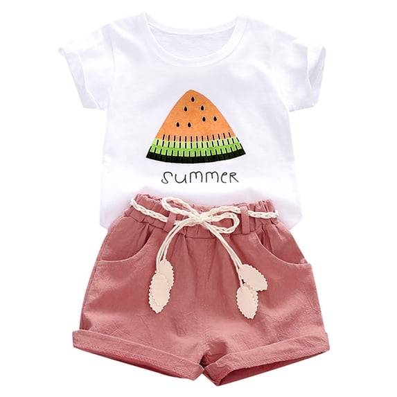 Ketyyh-chn99 Toddler Girls Clothes Girls Short Sleeved Shorts Suit Comfortable Breathable Fashionable Cute Printed Short Sleeved Shorts Suit Size for 18-24 Months,Pink