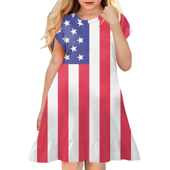 Ketyyh-chn99 Toddler Girls Holiday Dresses Toddler Party Dress Kids Toddler Baby Girls Summer Print Ruffle Active Fashion Daily Indoor Outdoor American Independence Day Size for 4-5 Years,Red