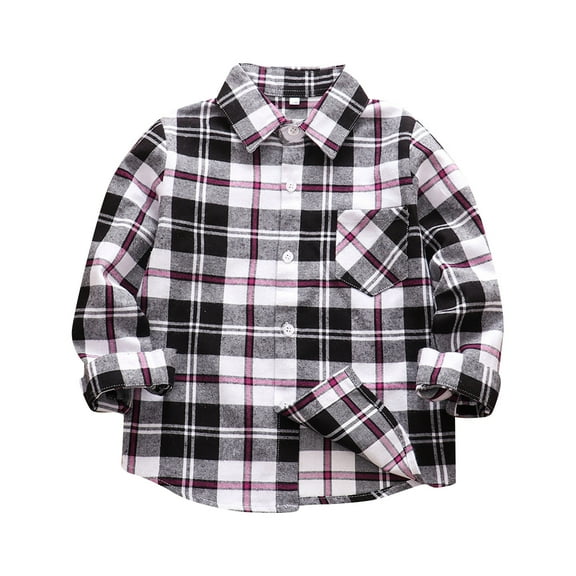 Ketyyh-chn99 Toddler Kids Boys Girls Flannel Hooded Plaid Shirt Boys' Big Long Sleeve Collared Button-Down Dress Shirt Size for 18-24 Months,Grey