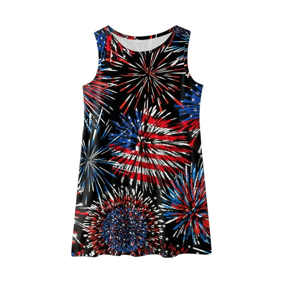 Ketyyh-chn99 Toddler Kids Girls Fourth of July Dress Little Girls Sleeveless Independence Day Denim 4th of July Dresses Casual Bowknot One-Piece Princess Sundress Tutu Skirt Black,11-12 Years