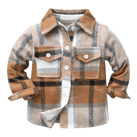Ketyyh-chn99 Toddler Little Boy Long Sleeve Cotton Button Down Shirt Baby Boys Girls Outfits Plaid Flannel Shirts T-Shirt TopsCoffee,100