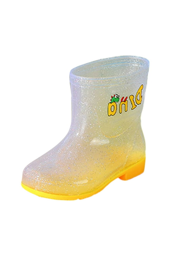 Toddler Rain Boots Kids Rain Boots Girls Glitter Light Up Waterproof Rain Boots Toddler Kids Rainbow Boots Size for US 3,Yellow