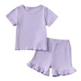 thumbnail image 1 of Ketyyh-chn99 Toddler Summer Outfits For Girls Toddler Baby Girl Summer Clothes Ribbed Knit Cotton Cute Summer Outfits Short Sleeves 2 Pieces Shorts Set 12M - 5T Size for 18-24 Months,Purple, 1 of 4