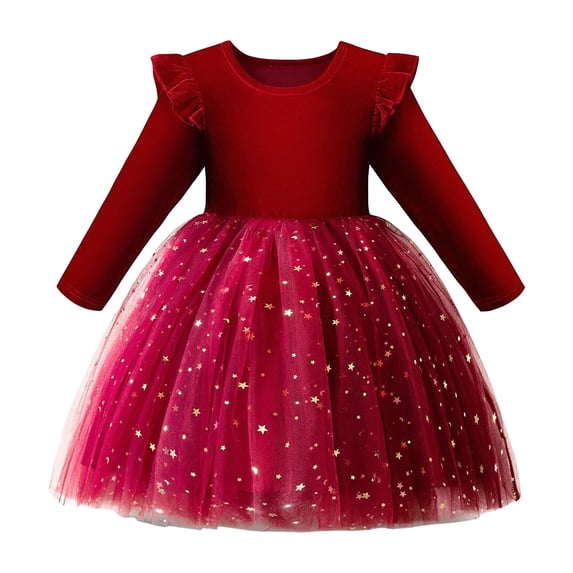 Ketyyh-chn99 Toddler Baby Girls Velvet Tutu Dress Bowknot Ruffle Tulle Princess Christmas Birthday Party Dress Fall Winter Clothes for 5-6 Years,Red