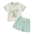 thumbnail image 1 of Ketyyh-chn99 Two-Piece Summer Sets for Girls Toddler Baby Girls Clothes Sunflower T-shirt + Bowknot Shorts with Cute Summer Girl Clothes Set Size for 2-3 Years,Light Green, 1 of 5