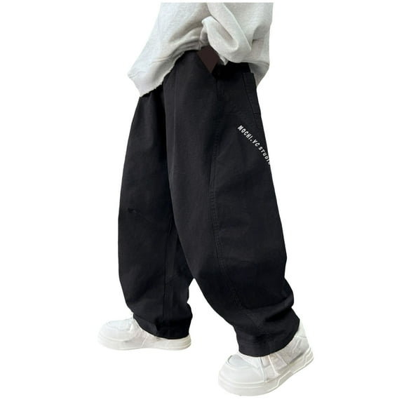 Ketyyh-chn99 Uniform Pants for Boys Cargo Pants Casual Solid Color Outdoor Trouser with Multi Pockets Soft Fashion School Pants for Boys Size for 4-6 Years,Black