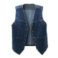 thumbnail image 1 of Ketyyh-chn99 Vest Jacket Sleeveless Button Down Soft Denim Ladies Vest Jacket Dark Blue,3XL, 1 of 4