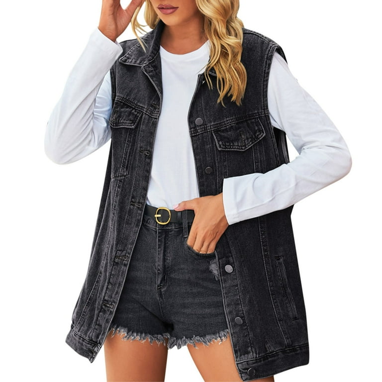 Ladies black best sale denim vest